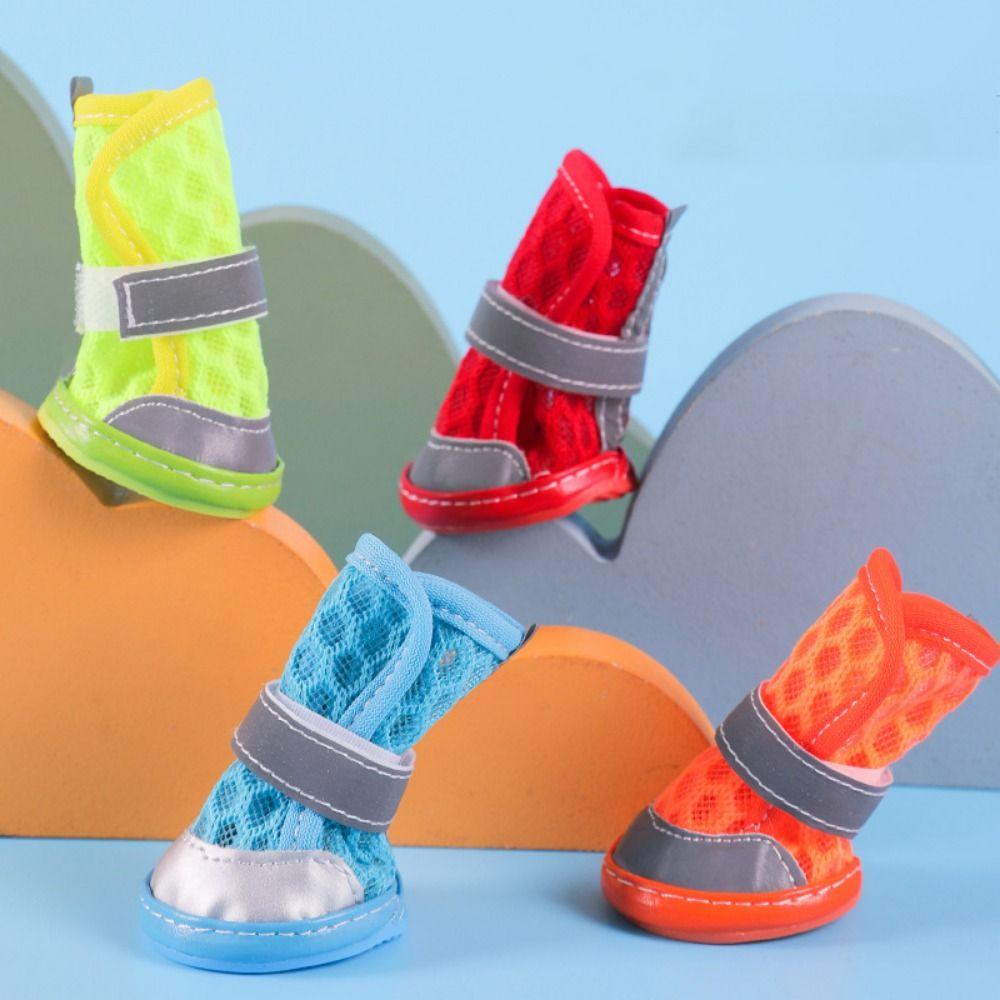 4pcs/set Wear Resistant Pet Mesh Boots Breathable Dog Foot Covers Practical Dog Mesh Shoes Summer