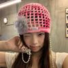Hollow Crochet Tassel Beanies Hat Bohemian Style Bow Pearl Beanie Cap Streetwear