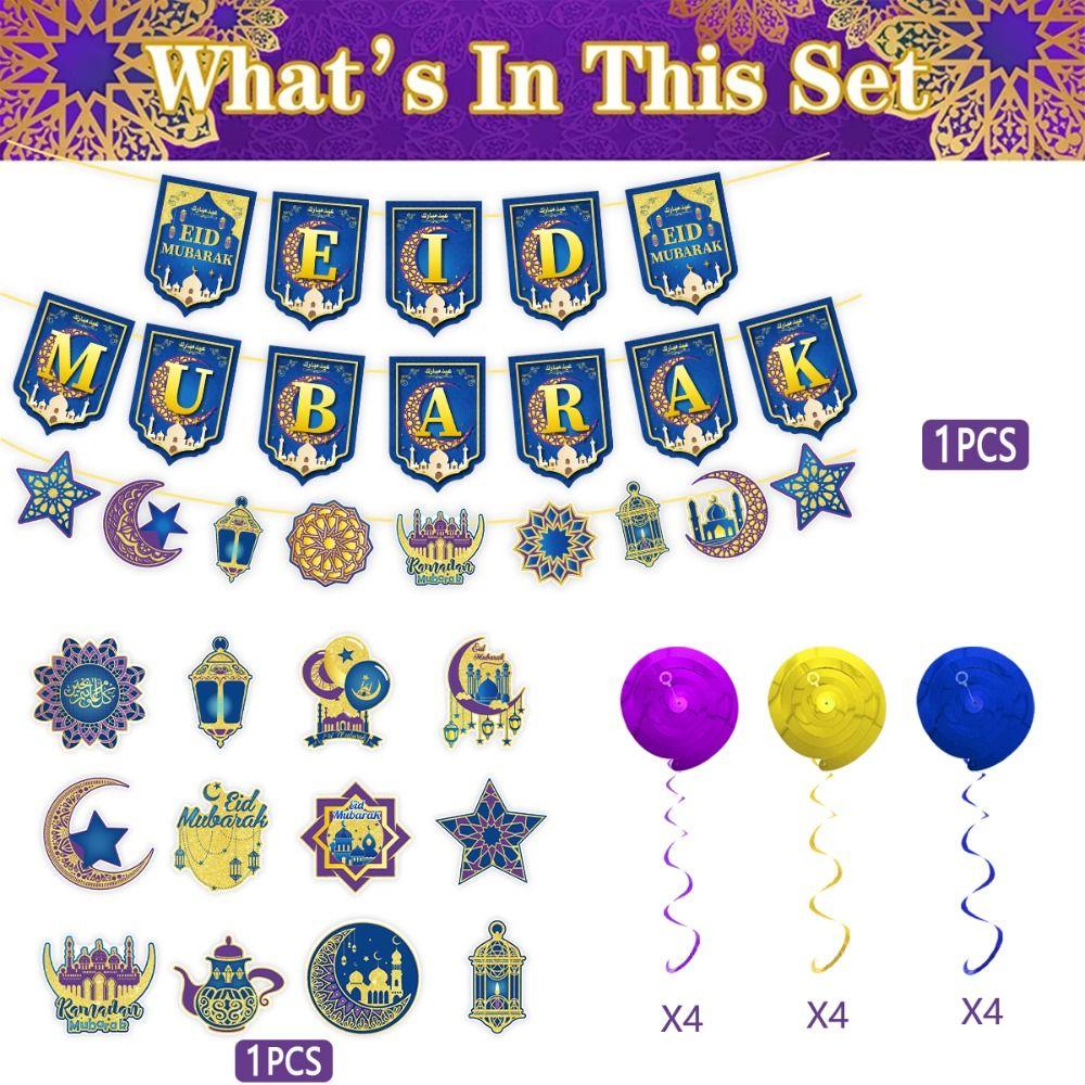 Islamic Muslim Eid Mubarak Banner Moon and Stars Ramadan Hanging Ornament  2026