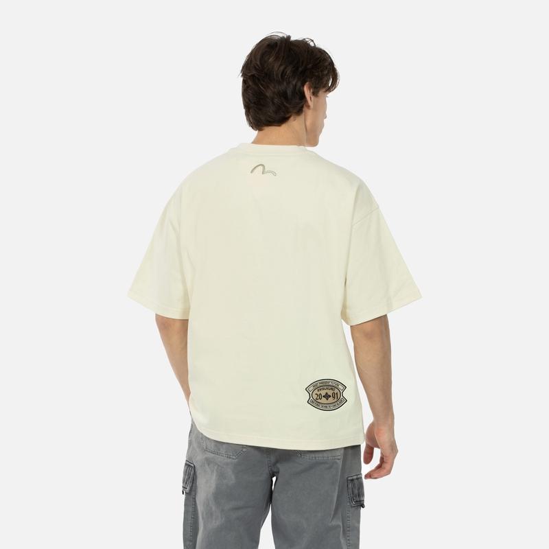Evisu Мужская футболка с коротким рукавом свободного кроя, эффект окрашивания методом распыления, фирменная, 2ESGNM4TS5136LFCT