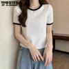 Вязаный укороченный топ с круглым вырезом, женская летняя повседневная футболка, базовая сексуальная уличная одежда, топы с короткими рукавами