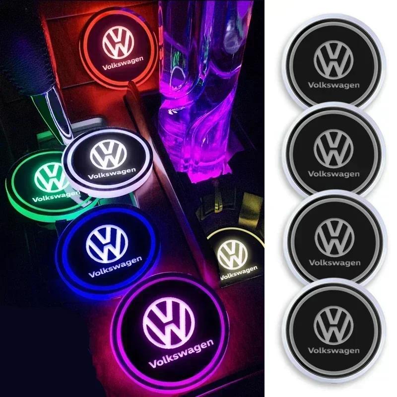 VW 1/2pcs Car Luminous Coasters Water Cup Mat Holder Auto Styling For VW GTI Jetta Golf Beetle CC EOS R32 MK4 golf 4 motion MTM