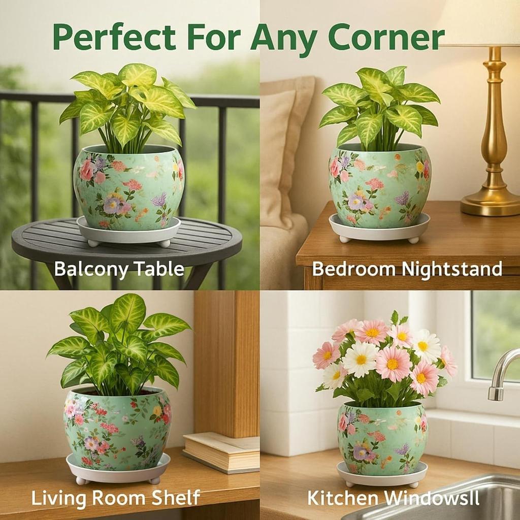 5 дюймов, Металлический горшок для растений цвета лилии с поддоном | Предмет домашнего декора для сада, цветов, балкона, патио, гостиной