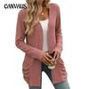 Autumn and Winter Women's Knitwear Solid Colour Pit Stripe Brushed Pocket Cardigan Long Sleeve Jacket