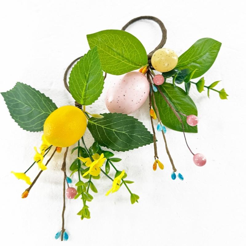 Easter Themed Simulated Green Grass Napkin Rings With Silk Leaf And Colorful Eggs For Festival Table Decoration