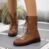 Plus Size Mid-Calf Boots Women 2024 Outdoor Ladies Shoes Modern Women's Boots Shallow Round Toe  Lace Up Low Heel Shoes Women