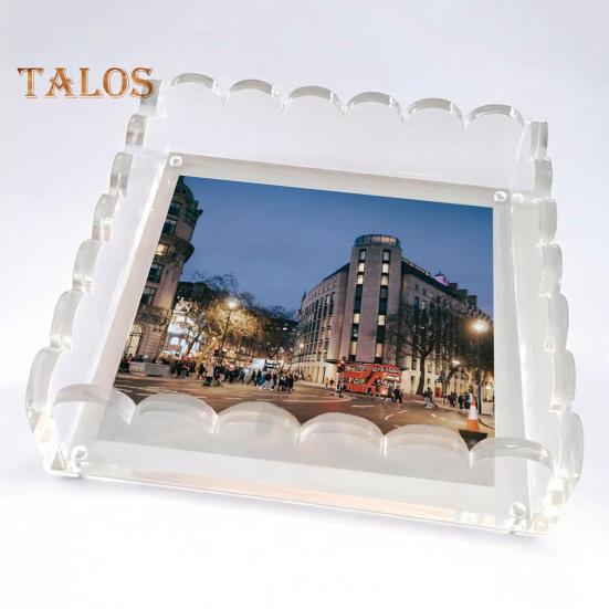 1/2Pcs Scalloped Acrylic Tray with Magnetic Mat Heavy Duty Clear Art Painting Poster Picture Photo Display Tray Home Office Desktop Decoration