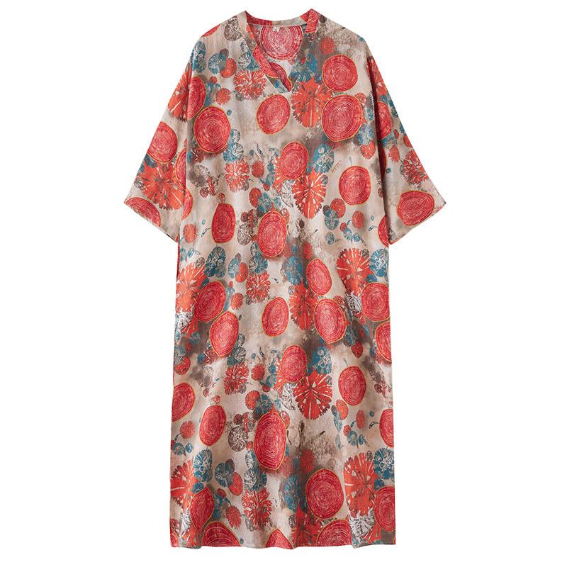 Ранняя весна отпуск стиль туризм V-образный вырез художественный ретро свободный повседневный средней длины закрытое платье