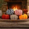 Тыквы из мешковины и бархата 5 шт. Осенний тканевый декор-тыква, Thanksgiving Фермерский набивной клетчатый декор, Урожай Маленькие искусственные для домашнего стола