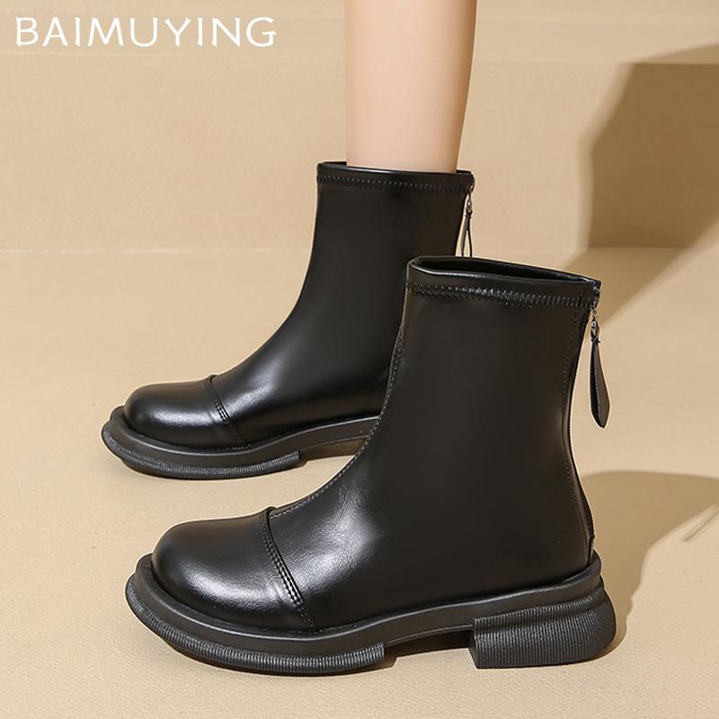 Кожаные массивные женские ботильоны на среднем каблуке в стиле ретро, зимняя обувь 2025 года, дизайнерские классические готические мотоциклетные ботинки для женщин