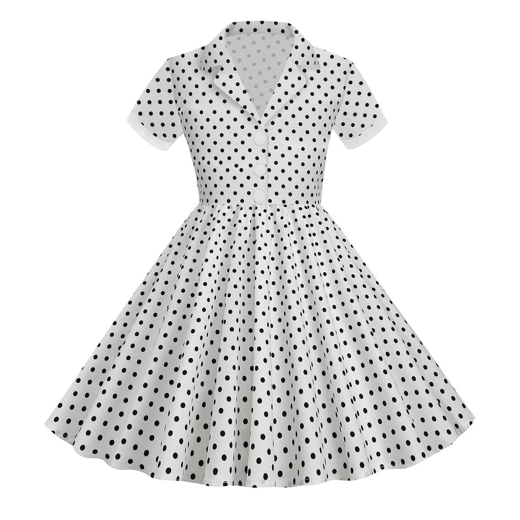 Летнее детское платье с коротким рукавом в горошек, винтажное детское платье принцессы для девочек