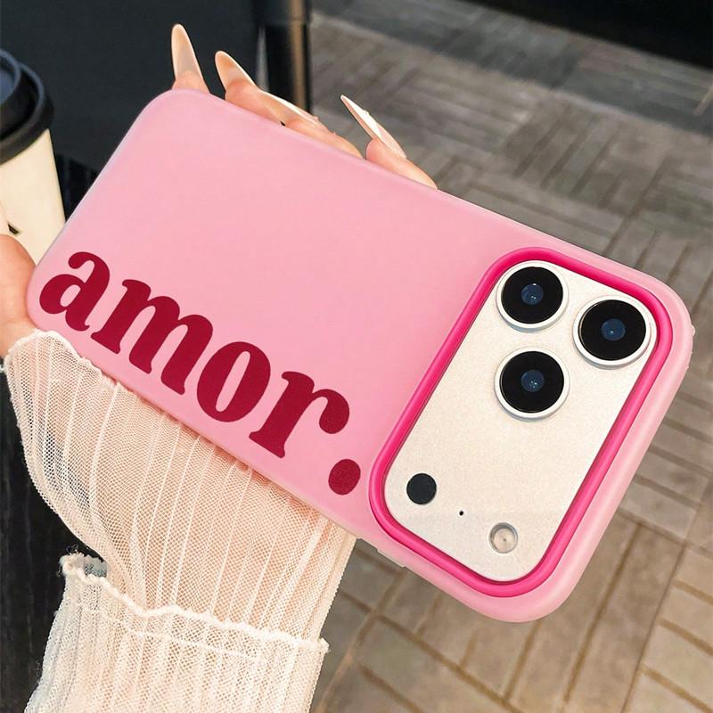 Красный чехол для телефона с принтом букв "Amor." для iPhone 17 16 Pro Max 15 14 Plus 13 12 11 XS XR 16E 17 Air, 2-в-1, мягкий