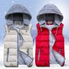 Women Hooded Vest Spring Autumn Warm Cotton Padded Waistcoat Sleeveless Zipper Basic Coat