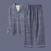 Мужской пижамный комплект из 2 шт./компл., однобортная рубашка с длинным рукавом и принтом в клетку, топы с эластичной резинкой на талии, длинные брюки, комплект одежды для дома