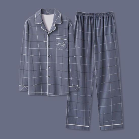 Мужской пижамный комплект из 2 шт./компл., однобортная рубашка с длинным рукавом и принтом в клетку, топы с эластичной резинкой на талии, длинные брюки, комплект одежды для дома
