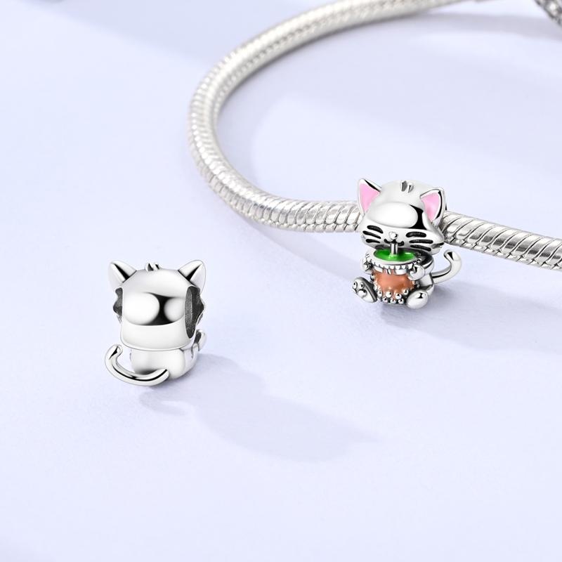 Cute Cat Shape Pendant Charm Beads Fits 3Mm Bracelets Bangle Necklace Women Copper Fine Jewelry Luxury Diy Party Festival Gifts