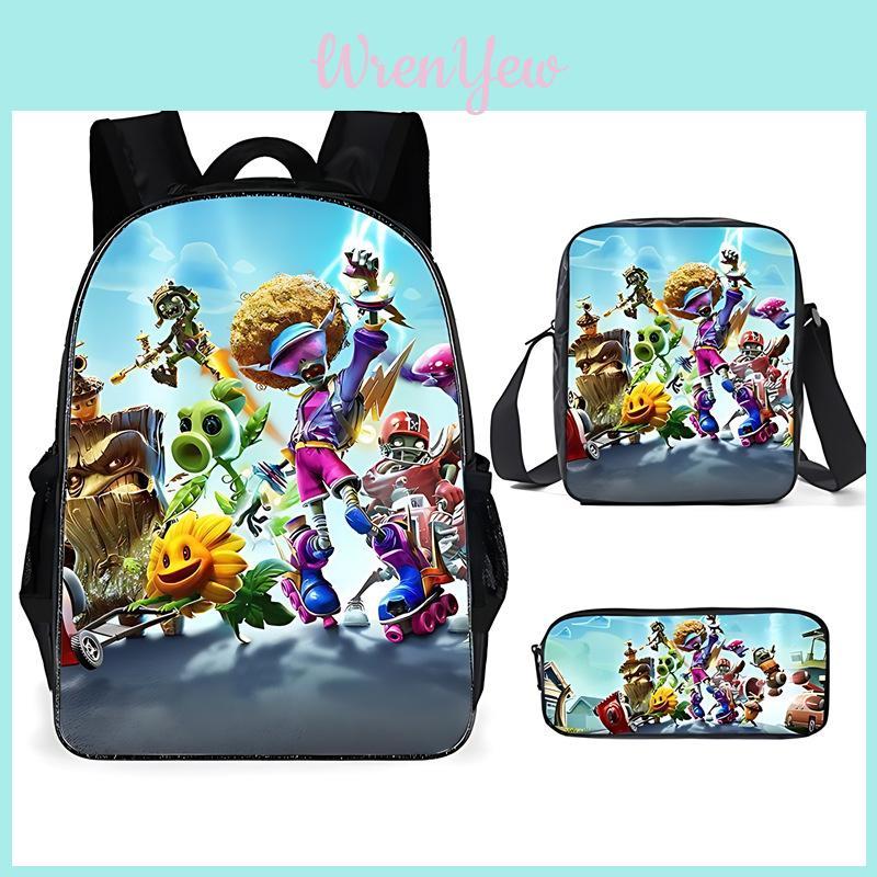 Plants Vs Zombies Cartoon Shoulder Bag And Pen Case With Air Cushion Straps For Childrens School Use
