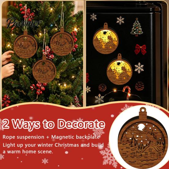 Holiday Atmosphere Hanging Crafts 3D Wooden Light Up Christmas Ornament, Layered House Tree Snowman Exquisite Gift Ornaments Nativity Scene Decoration