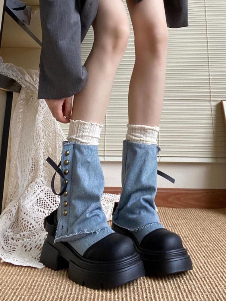 Модные ковбойские полусапоги на платформе с круглым носком для женщин, весенне-осенние, шикарные и элегантные, для косплея, до середины икры, женские