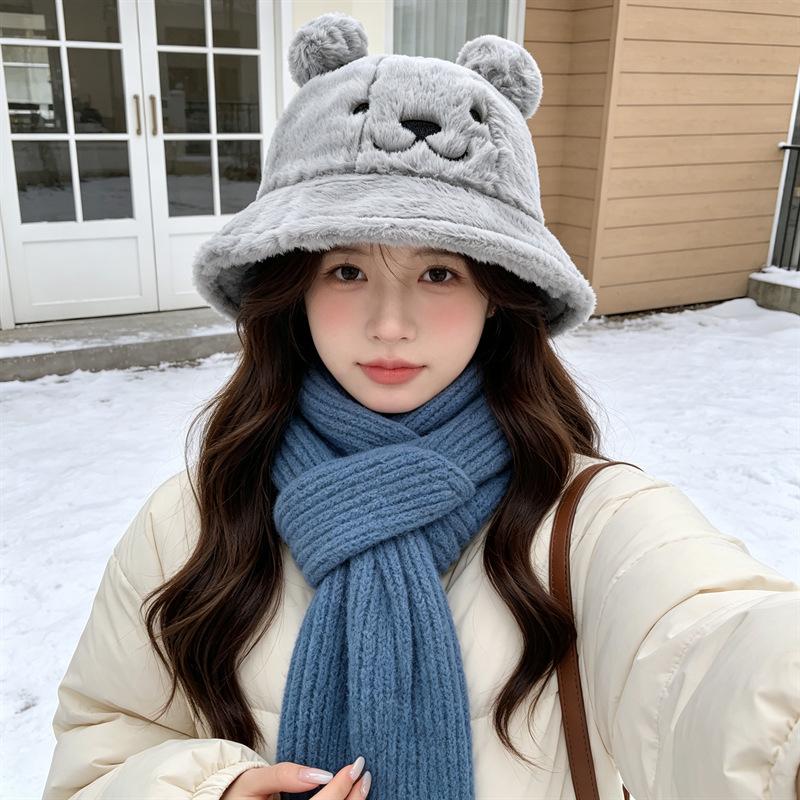 Women S Plush Star Bucket Hat Cute Warm Sun Protection For Autumn Winter