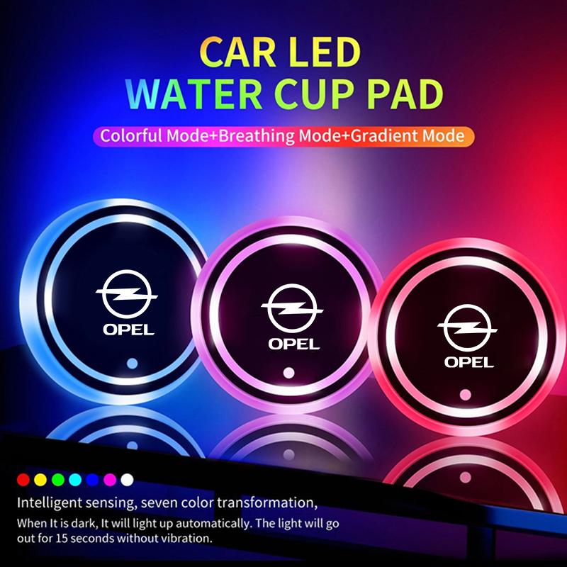 LED Holder Lights USB Rechargeable Cup Mat 7 Color-Changing Luminous Coasters For Opel Astra H G J Corsa Mokka Insignia Vectra
