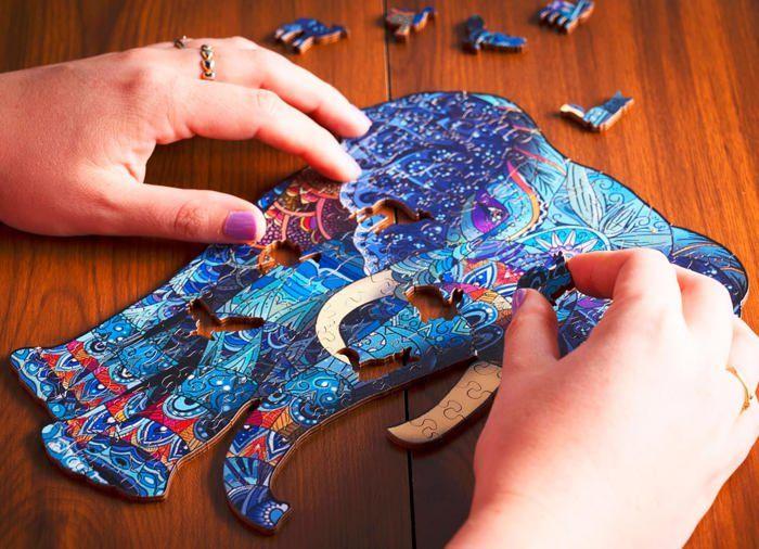 602240 - Puzzle en Bois Animaux : Éléphant A3 - 224 pcs - Formes uniques - Puzzle Adultes - Boite cadeau - Dès 12 ans.