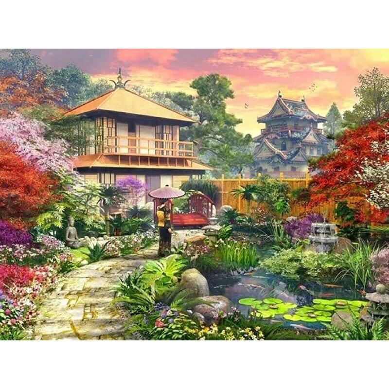 Новый 5D DIY Алмазная картина Пейзаж Деревня Алмазная вышивка Полный круглый дрель Пейзаж Вышивка крестом Ремесла Домашний декор