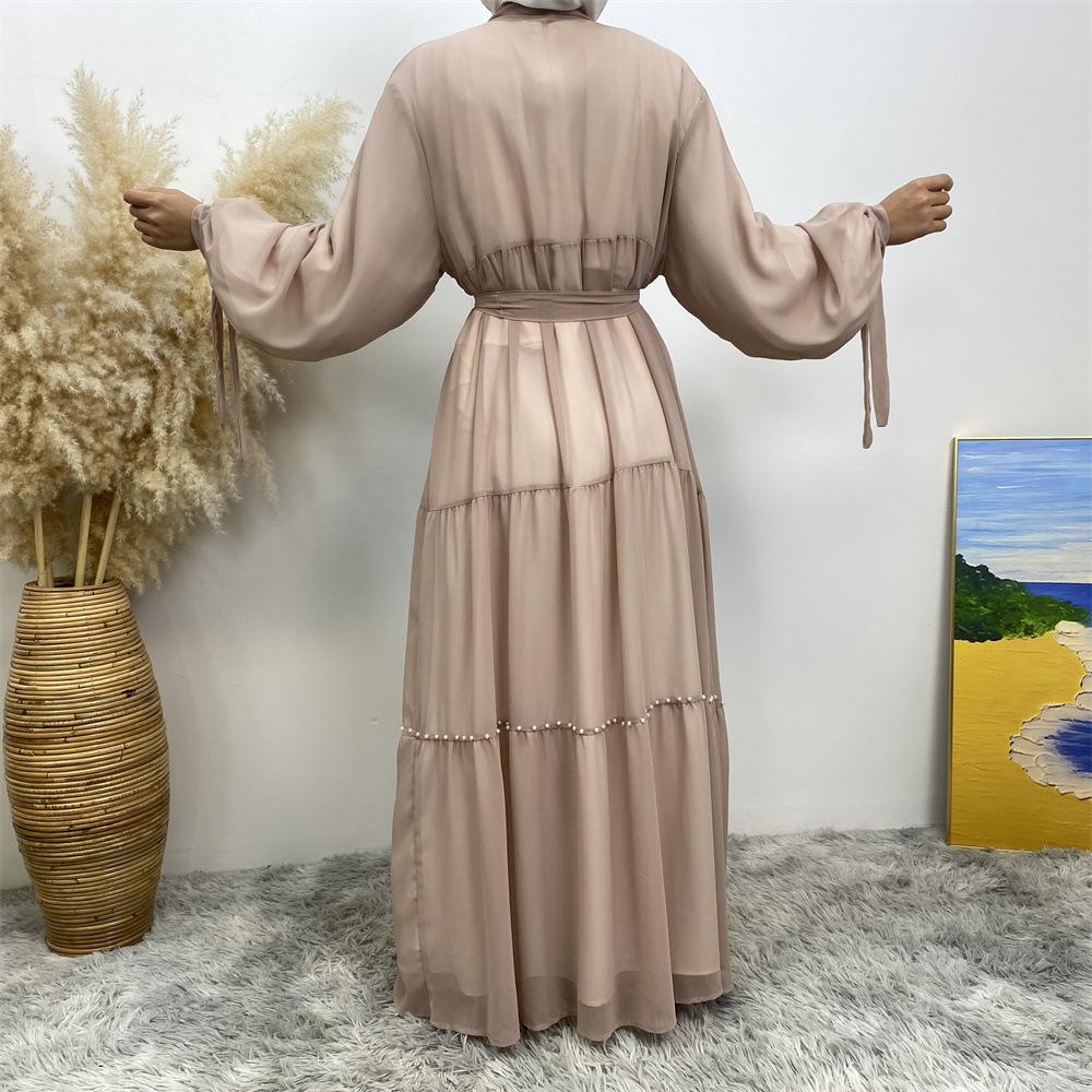 Мусульманский арабский турецкий модный элегантный шифоновый кардиган прозрачного цвета с бисером на Ближнем Востоке