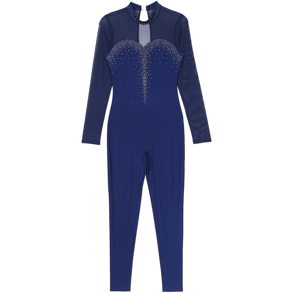 Jazz Dance Jumpsuit Rhythmic Gymnastics Stage Performance Wear Figure Skating Gymnastics Dance Costume Women Rhinestone Open Back Jumpsuit
