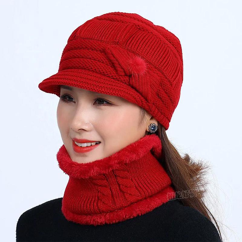 Women's Winter One-piece Hat Cycling Windproof Warm Hat Bib Integrated Plus Velvet Thick Knitted Woolen Hat