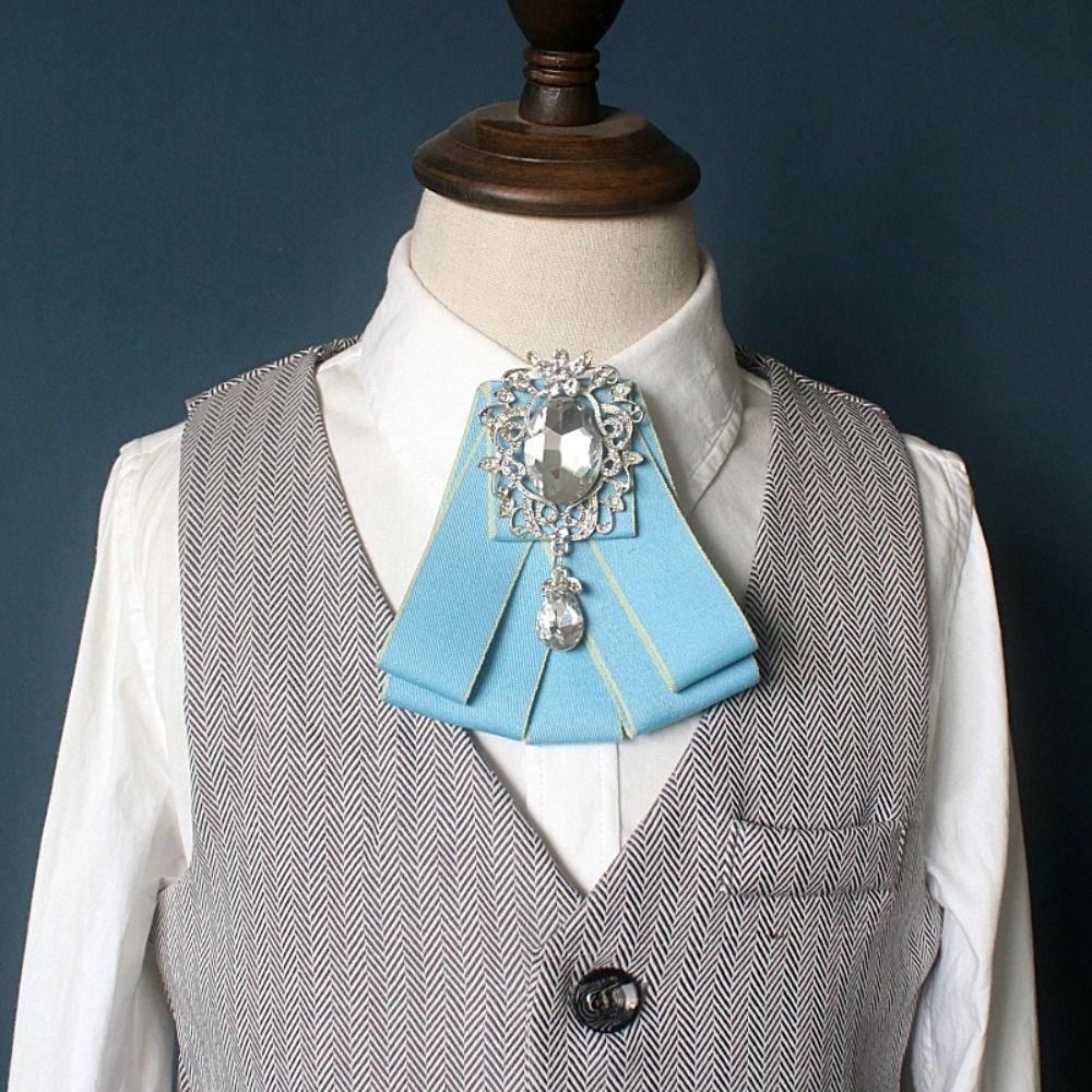 Polyester Rhinestone Bow Tie Solid Color Shirt Collar Luxury Ribbon Bow Tie Daily