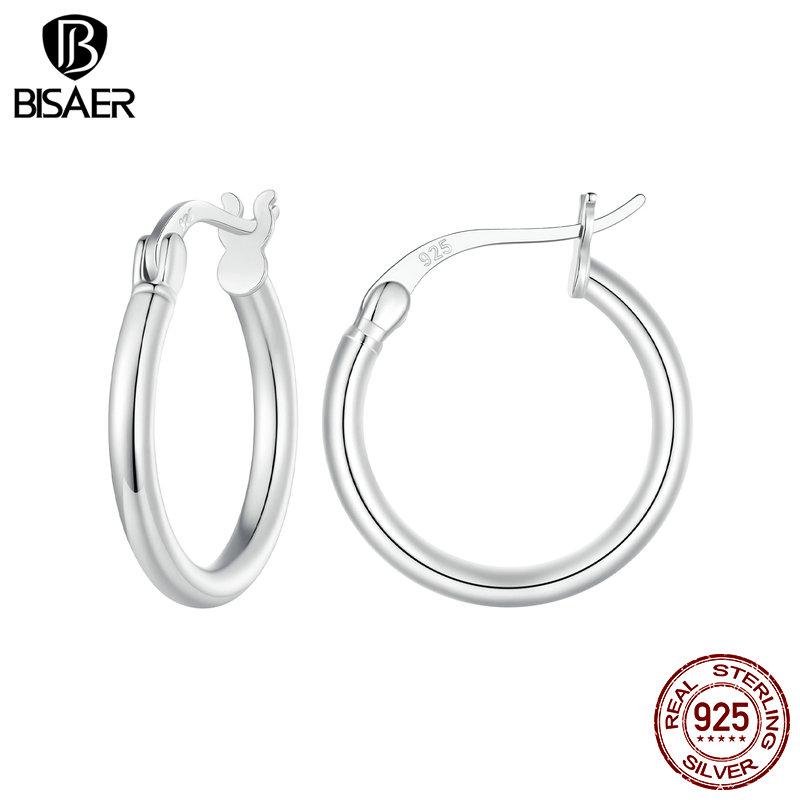 Bisaer Легкие серьги-кольца из стерлингового серебра 925 пробы, гипоаллергенные женские серьги-кольца с платиновым покрытием 14–24 мм