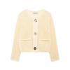 Women's Solid Color Single-breasted Knitted Cardigan Women's Double Pocket Crew Neck Long Sleeve Coarse Needle Sweater Jacket Women's