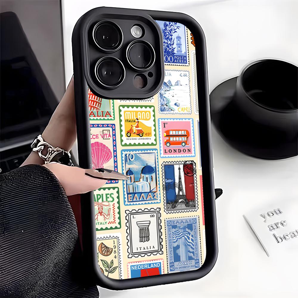 Latest Retro Stamp Creative Designs Phone Case For IPhone 17 Pro Max 16 15 14 Pro Max IPhone 13 Pro Max 11 Plus Silicone Cover