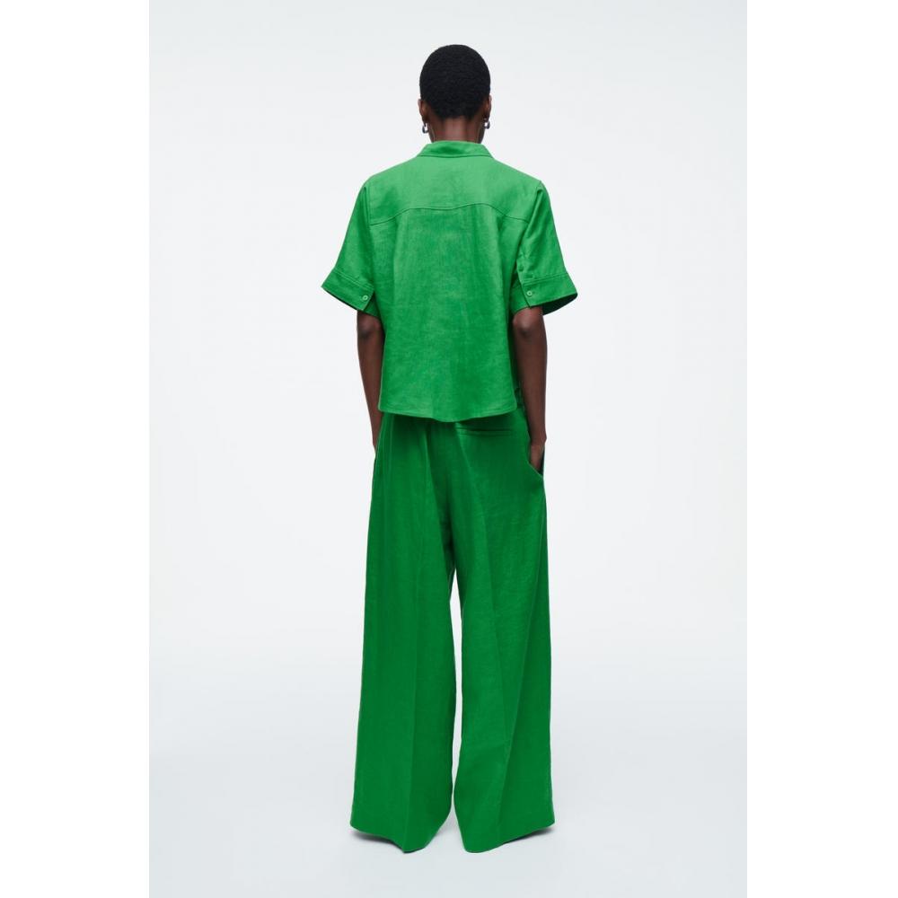 COS Японская свободная льняная рубашка с коротким рукавом