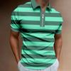Повседневная мужская рубашка-поло на молнии с полосатым принтом и контрастными цветами