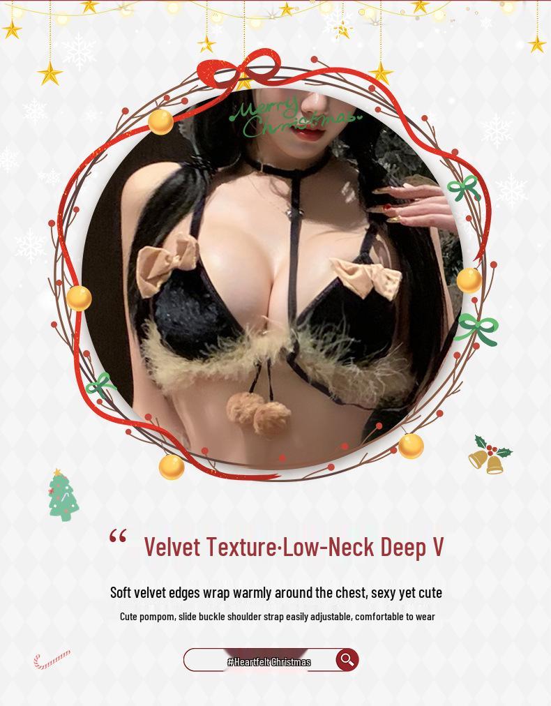 Man Yan Sexy Lingerie Bowknot Christmas Reindeer Plush Three-Piece Set