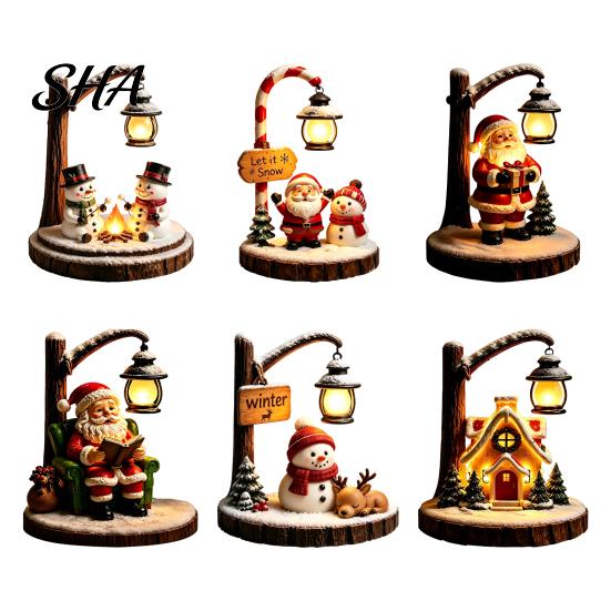 Functional Desktop Decoration Christmas Santa Claus Reading Lantern, Snowman Elk LED Night Light with Warm Decorative Lights Glow, USB Resin Tabletop