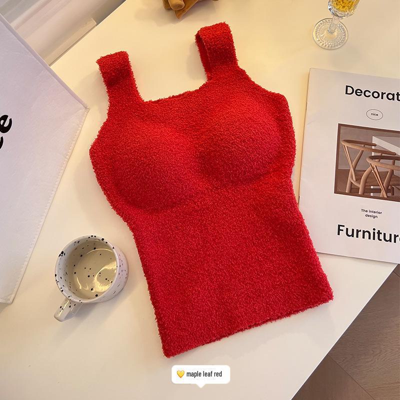 Встроенный жилет-комбинезон из плюша ягненка с нагрудными подушечками — теплый слой без бюстгальтера для осени и зимы