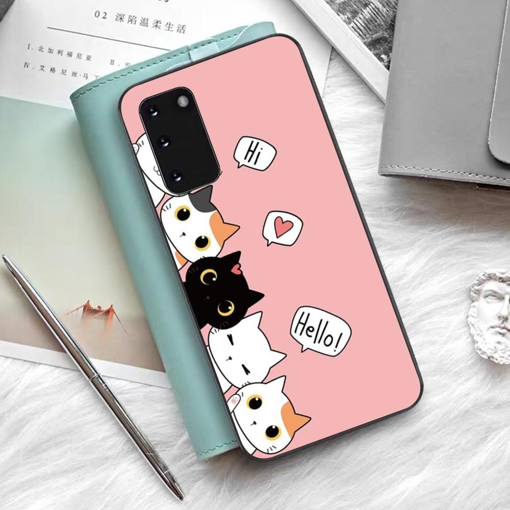 Cartoon Cute Cats Background Phone Case Silicone PC+TPU For Samsung S10 20 30 22 23 24 Plus Lite Ultra Cover