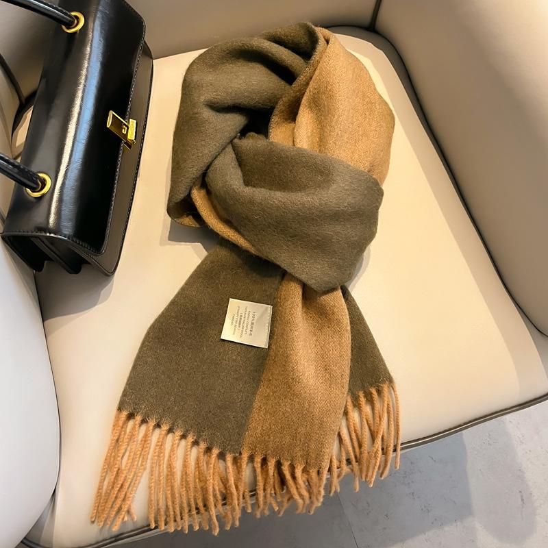 Шарф из чистой шерсти с плавным переходом цвета, женский зимний универсальный, с кисточками, длинный, двусторонний, цветной, большая шаль двойного назначения, новый