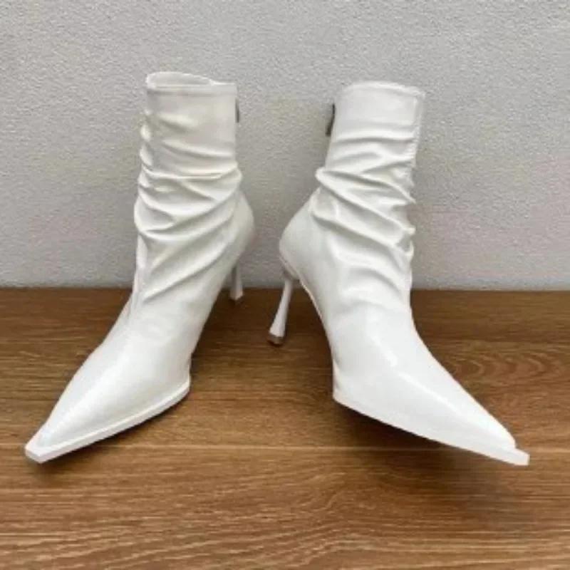Shoes Female 2025 Mid-Calf Women's Boots Elegant Modern Boots Women Pointed Toe Back Zip Thin Heels Sewing Shoes Women Zapatos