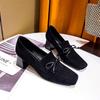 Square Head High Heels Autumn and Winter Bow Women's Shoes 2025 New British Style Brown Retro French Thick Heel Single Shoes