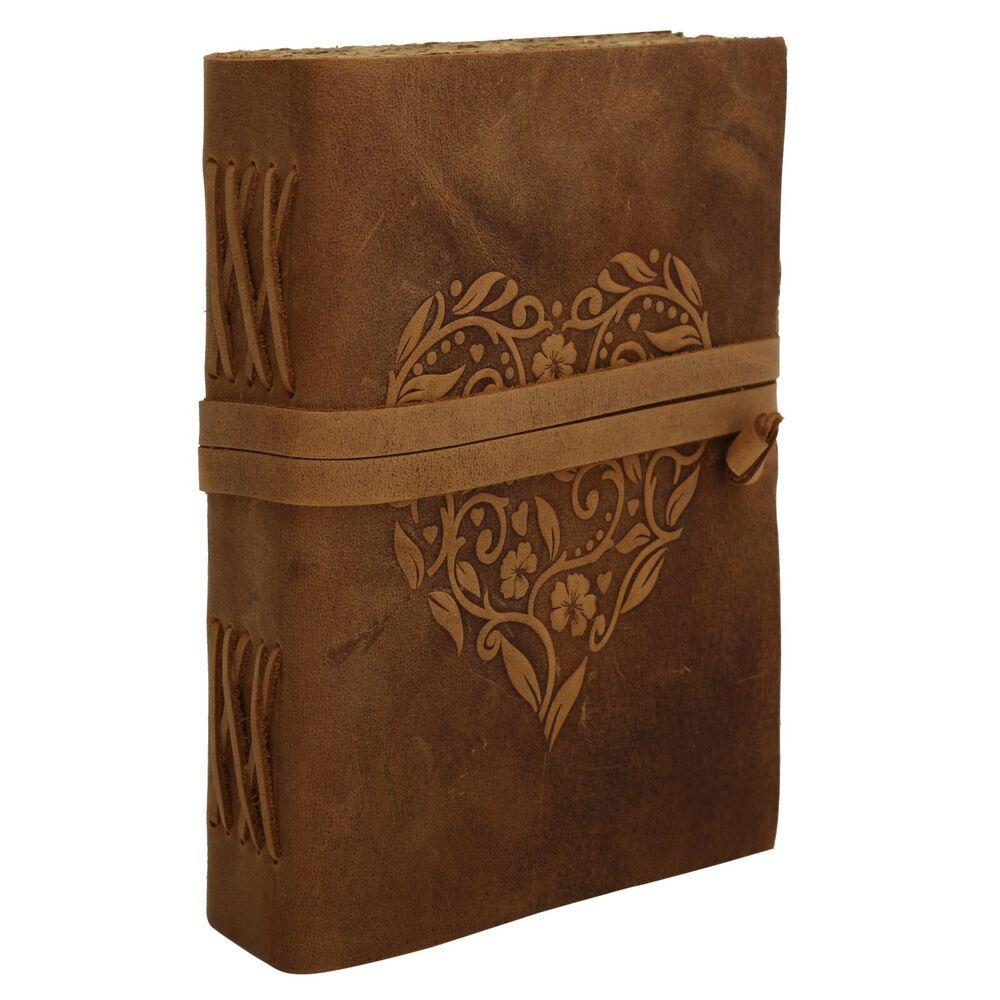 Heart Embossed Leather Journal Vintage Antique Deckle Edge Paper Sketchbook Gift