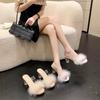 Mao Mao Cool Slippers Female Summer Wear 2025 New Fairy Style One-word Crystal Thick Heel with Skirt French High Heels