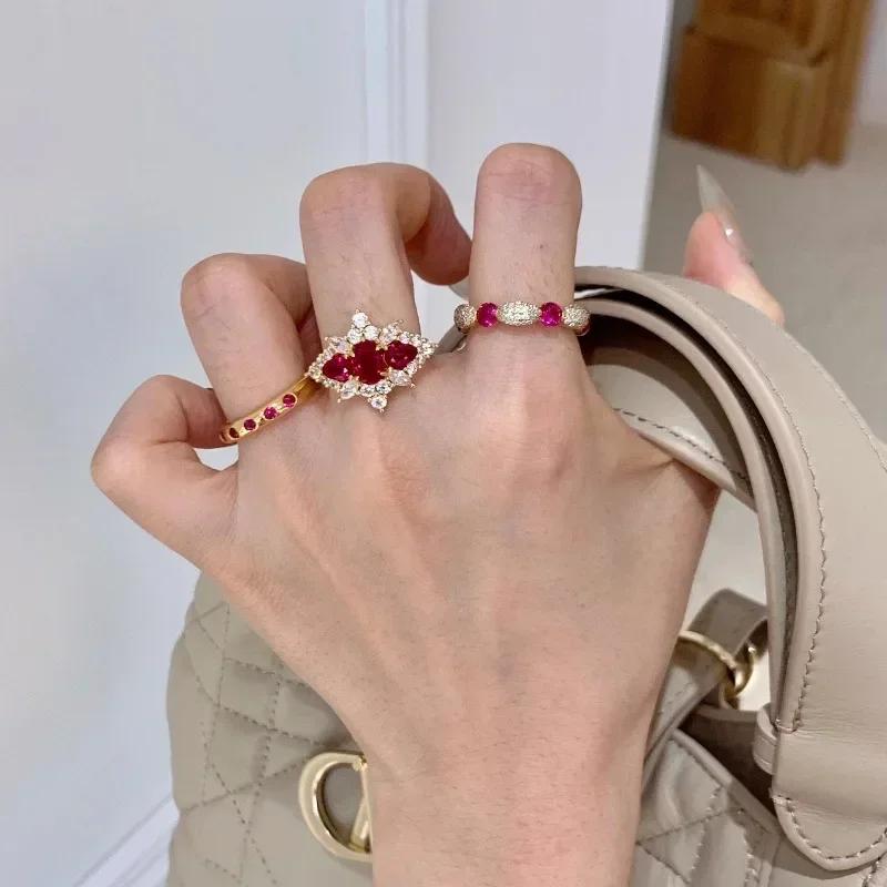 Высококачественное красное кольцо для помолвки в виде капли воды Винтажное кольцо с рубином в придворном стиле для женщин, роскошное свадебное кольцо с цирконом