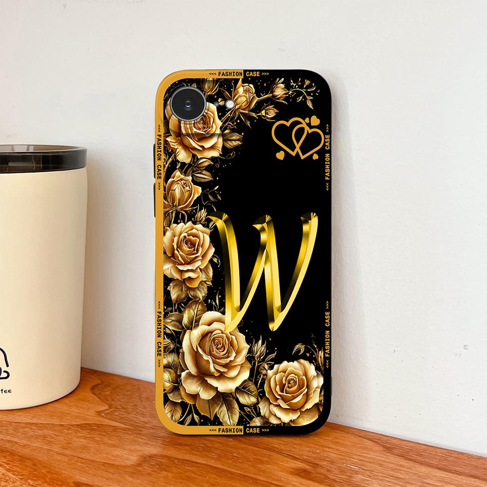 Luxury Rose Letters Case For iPhone 17E 16E Phone Back Cover For iPhone SE 2026 Soft Liquid Silicone Camera Protection Funda