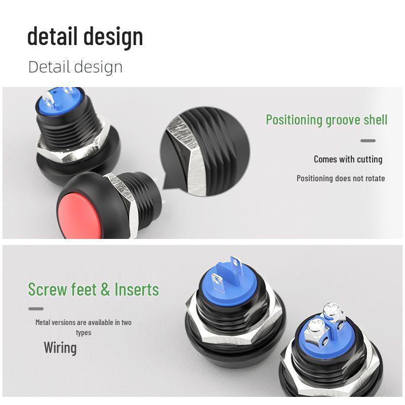 12мм 220В Сверхмалый Металлический Переключатель с Фиксацией и Самовозвратом Пуск-Стоп