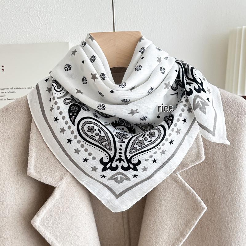 Women's French Red Cotton Silk Blend Scarf – 70CM Neck and Headscarf, Spring/Autumn Fashion Accessory