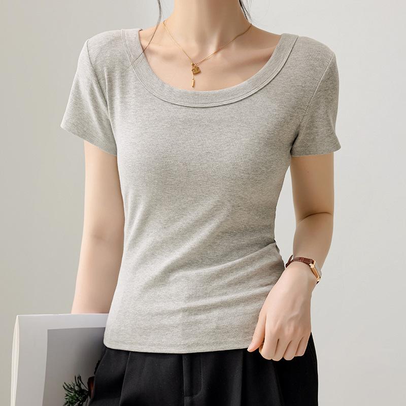 Women Solid Color Round Neck Slim Fit Short Sleeve Casual Basic T Shirt